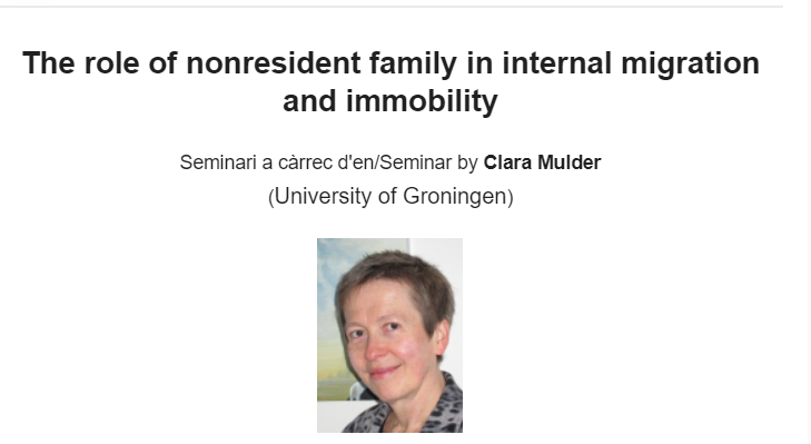 CEDemografia's tweet photo. 📢📢Tomorrow #Colloquium@CED at @CEDemografia by Professor Clara Mulder, from @UCGroningen. 

📅 05/03/2020
10:40 ☕️ 11:00 Talk
Sala Àngels Torrents, CED

You are all invited!!
#migration #family https://t.co/m2rrUvTy2D