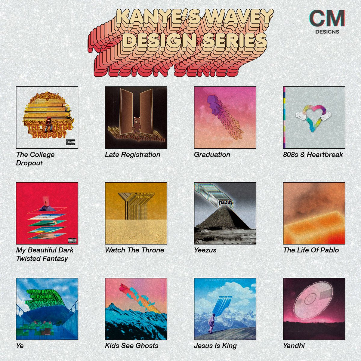 CM_Desiigns's tweet photo. Hello Everyone!
For the last part of the Kanye Wavey Design Series this week I'll post these:

-Yandhi Speedart 🌌
-MBDTF Speedart &amp; Guided Tutorial (CM Designs Youtube Channel)🌋
-Special Concept Photoshoot

Which one of these are you looking forward to the most?

#WaveyCMSeries https://t.co/Q6ntK4Myej