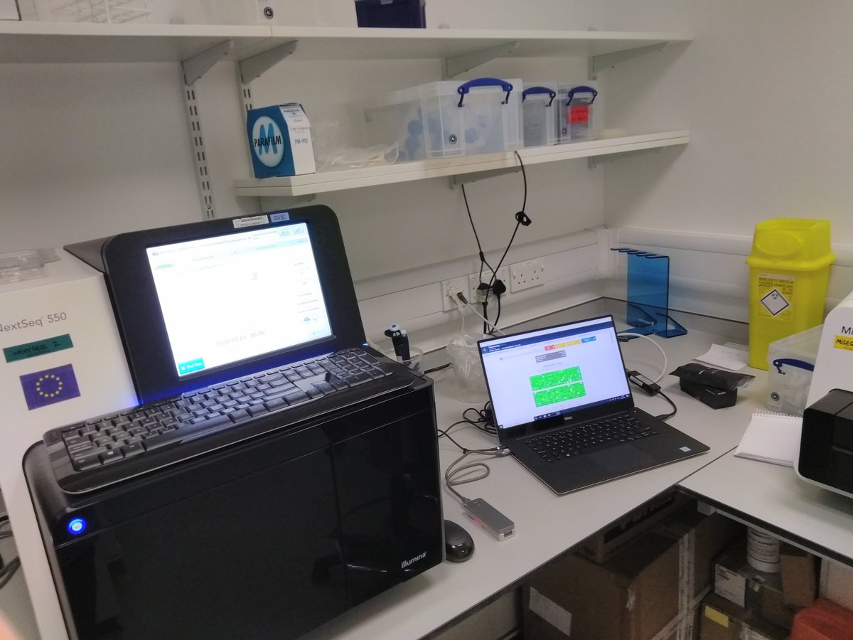 CVR_Genomics's tweet photo. Not to be outdone by @nanopore sequencing of #SARS_COV_2 from Scotland's first #Covid_19 case also in progress on @illumina NextSeq550. Q30 still >95% and only 40 cycles to go. All go @CVR_Genomics https://t.co/jAfppQ1v3b