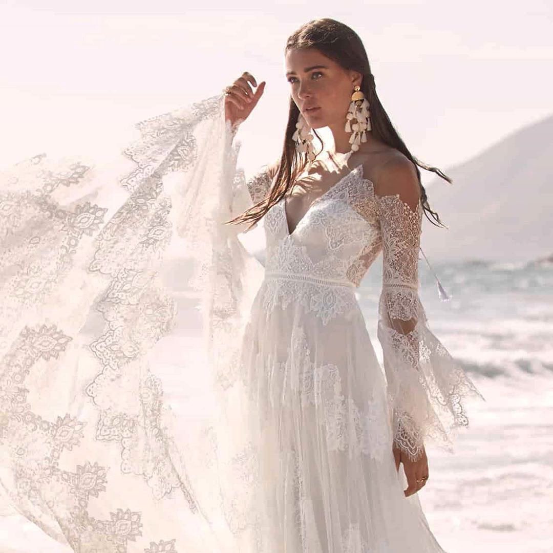 • Bare shoulders✔️
• Lush sleeves✔️ 
• #Lace train to die for✔️
• Dream #boho dress for your
   beach #wedding✔️

<a href="/AlongCameEve/">Along Came Eve</a> has you covered on everything you possibly have on your #dream dress #checklist ! 

Get in touch today💌