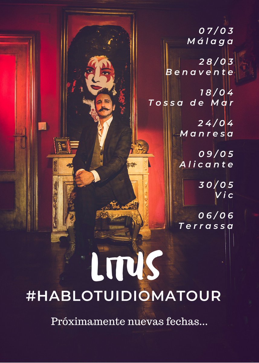 Janetheplanett's tweet photo. Gira : "Hablotuidiomatour ", nuevas fechas de @Lituseando
 
07 de marzo, Sala #StandBy de #Málaga.
28 de marzo, #salabuda Benavente,#Zamora
18 de abril , #Tossademar
24 de abril, #Manresa
09 de mayo,  #Alicante
30 de mayo, #Vic
06 de junio, #Terrasa
https://t.co/vyg13UXeKj https://t.co/HbqvBqsInh