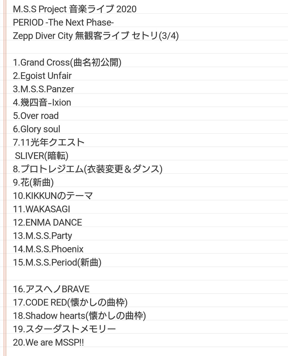M.S.S Project 音楽ライブ 2020 PERIOD -The Next Phase- Zepp Diver