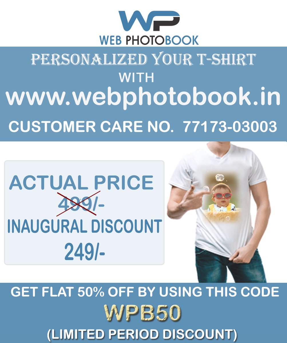 WebPhotobook's tweet photo. Print your own T-Shirt 👕 with Web Photobook !!!
They are all 50% OFF!
Hurry Up Now 🥳🥳
Check them out here 👉
🌐 - https://t.co/EZQYLcwwWv
📧 - webphotonew@gmail.com
📞 - 77173-03003

#PhotoBook #Gifts #PhotoPrints #Customphoto #tshirts #webphotobook #onlinetshirts #gifting https://t.co/skHRqp4g5U