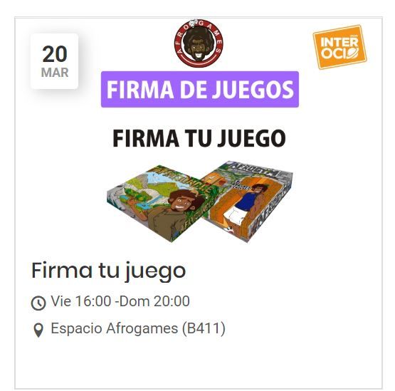 FeriaInterOcio's tweet photo. ¡Tu #JuegoDeMesa con firma!
Entre las activdades de la feria, @Afrogames1 te invita a que traigas tus "Afrojuegos" para conseguirlos ¡firmados!
🧩 En #InterOcio2020, #JugamosJuntos
🌏20 - 22 de marzo en Pabellón 6 #IFEMA (Madrid)
🎫 ¡Hazte con tu entrada! https://t.co/VQsAx3gMQN https://t.co/GqFMM6JlGY