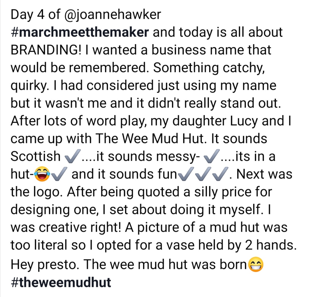 theweemudhut's tweet photo. Day 4 of @joannehawker #marchmeetthemaker and today's prompt is BRANDING. Story of my brand @theweemudhut in pics😊
#theweemudhut #sbs #branding #stamptastic https://t.co/AvqnN1zNhr