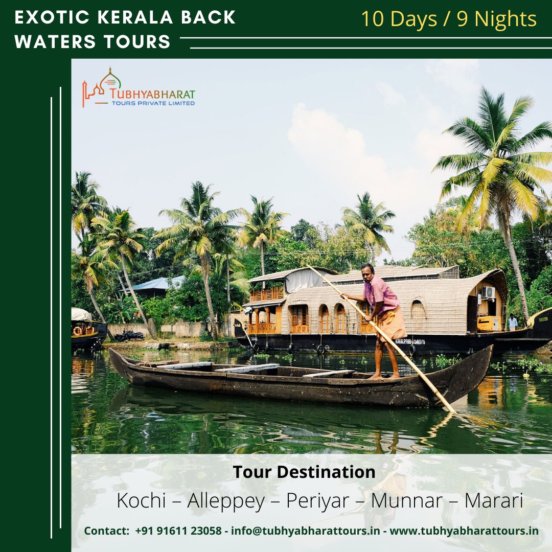 Book now our exotic Kerala backwater tour at a reasonable price.
tubhyabharattours.in/tour/10-day-ex…
#tubhyabharattours #travelpost #traveindia #placestovisit #incredibleindia #wanderlust #travelawesome
#keralabackwaters #keralatourism #travelkerala