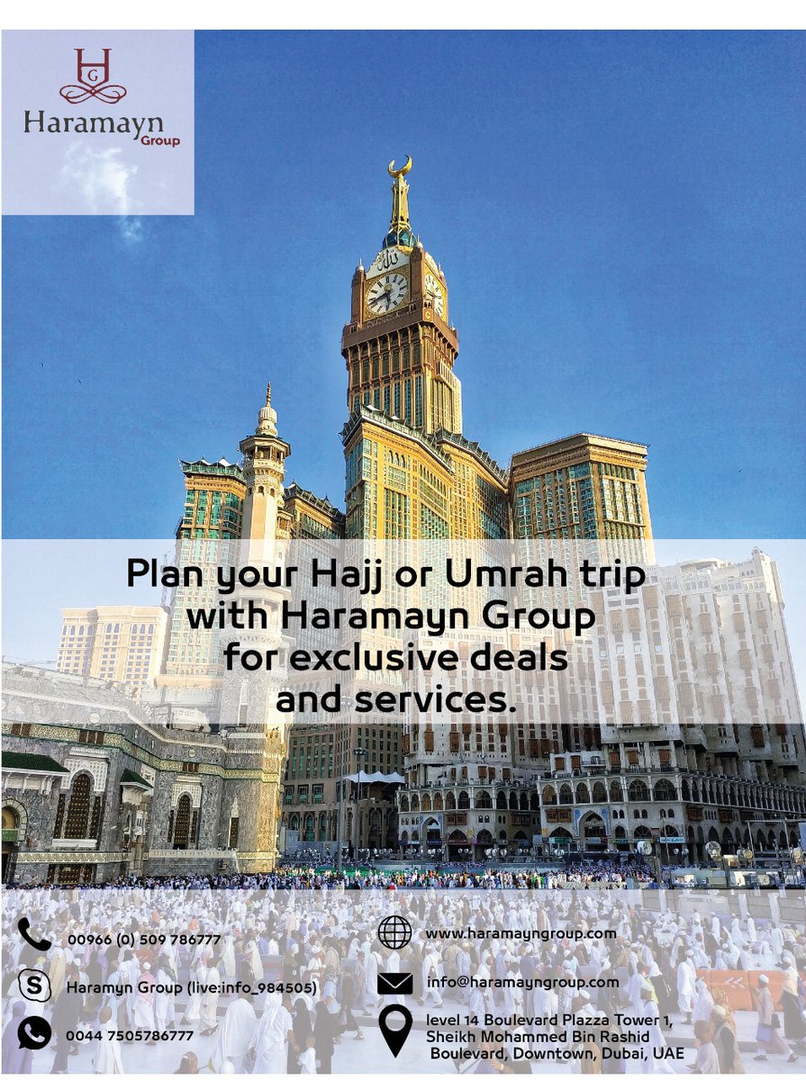 Haramayn_Group's tweet photo. Book your Hajj And Umrah With Haramayn Group for exclusive deals and services.
 #Hajj #Umrah #HajjUmrah #BookUmrah #hotelsoftware #Transfers
https://t.co/T7oM4W3v6t https://t.co/jiqMqGYvKI