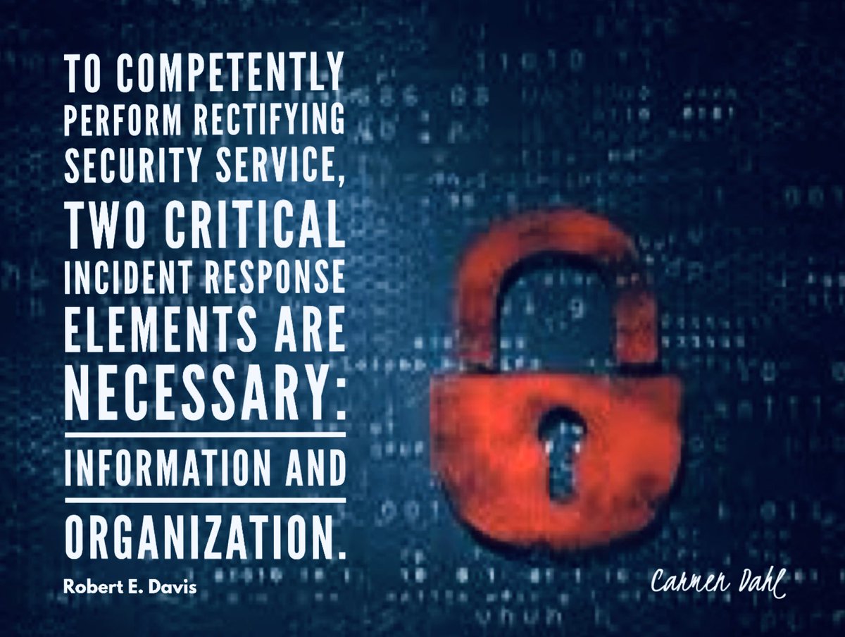 🔸”To competently perform rectifying security service, two critical incident response elements are necessary: information and organization.” #quote R.E.David

#CyberSecurity #CyberSecWednesday #QOTD 

@DrJDrooghaag @Victoryabro @robmay70 @fogle_shane @Xbond49 @archonsec @tgravel