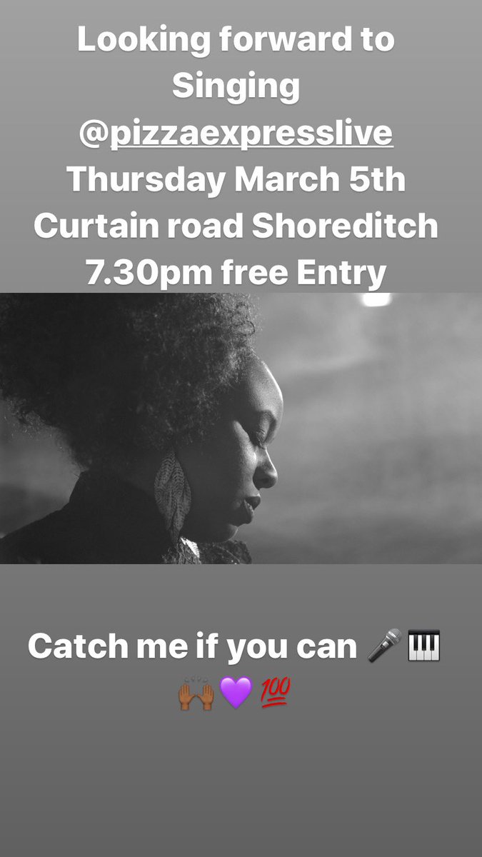 Looking forward to Thursdays performance <a href="/pizzajazzclub/">PizzaExpress Live</a> Shoreditch, Curtain road, 7.30pm Free Entry and a whole lotta Soul coming your way! Catch me if you can! 🎤🎹🌟😊😘💜💯🙌🏾