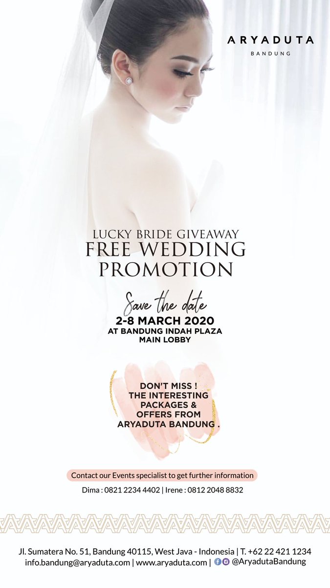 Lucky Bride Giveaway
Free Wedding Promotion.

At Bandung Indah Plaza
Main Lobby ✨🌿