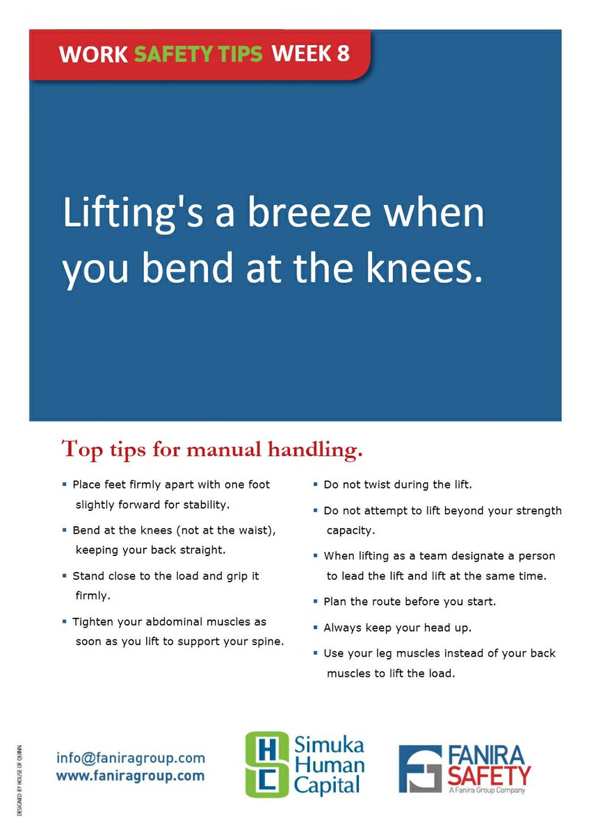 FaniraSafety's tweet photo. #Week8 #Worksafe #Safetytips #handling #manuallifts #liftingsafely #liftingsafety #LiftingPosture #liftingsolutions #manualhandlingtraining #liftingsafety #safelifting #learntolift https://t.co/NwVdKCcAE8