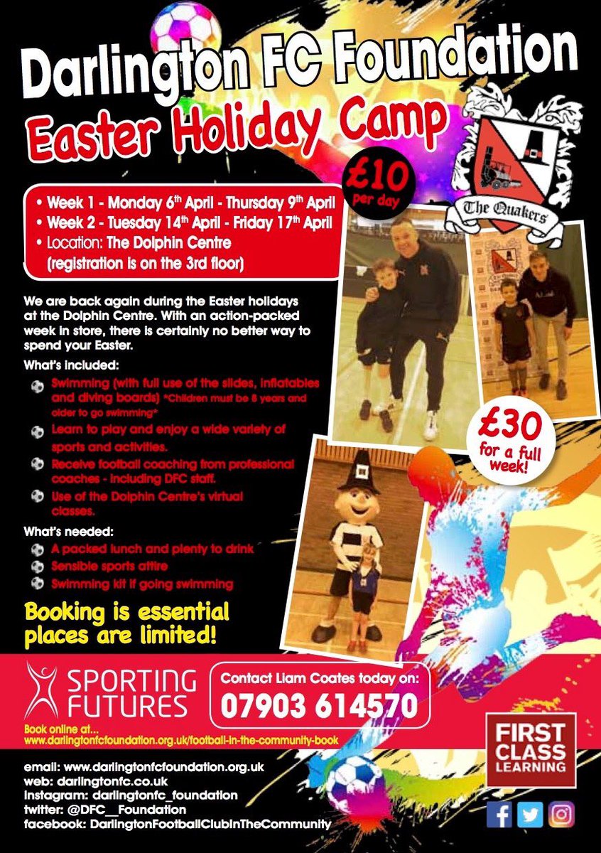SportingFuture's tweet photo. We are back at the @DolphinCentreUK during the Easter holidays for two weeks of fun-filled sports and activities. We look forward to seeing you all there! @Official_Darlo @DFC__Foundation https://t.co/rORXXWNxwV