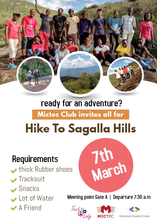 Are you in for the fun???..... This weekend we hike to the top of Sagalla hills. Set the date.
<a href="/mictecttu/">MICTEC CLUB</a> 
<a href="/TCyberimmersion/">TTU_CyberImmersion</a> 
<a href="/TTUTechlady/">TTU TechLady</a> 
<a href="/DscTtu/">GDG on Campus Taita Taveta University</a>