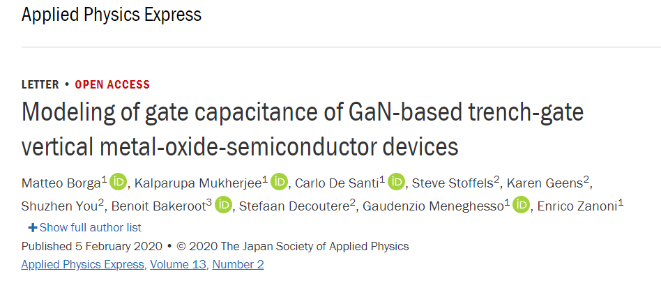 UltimateGaN1's tweet photo. UniPD and imec published one of the first papers of the UltimateGaN project. In the paper a model for the gate capacitance, based on combined experimental measurements and simulations is proposed. https://t.co/h9t9Ynxkfh via @IOPscience https://t.co/ZfPx0JIT91