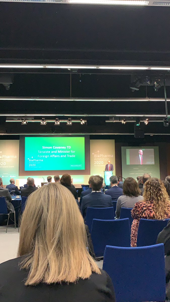 SineadTuite's tweet photo. #BioAmbition20  Tanaiste Simon Covney on importance of biopharma to Irish economy. 62% exports https://t.co/ISbHy0L8RR