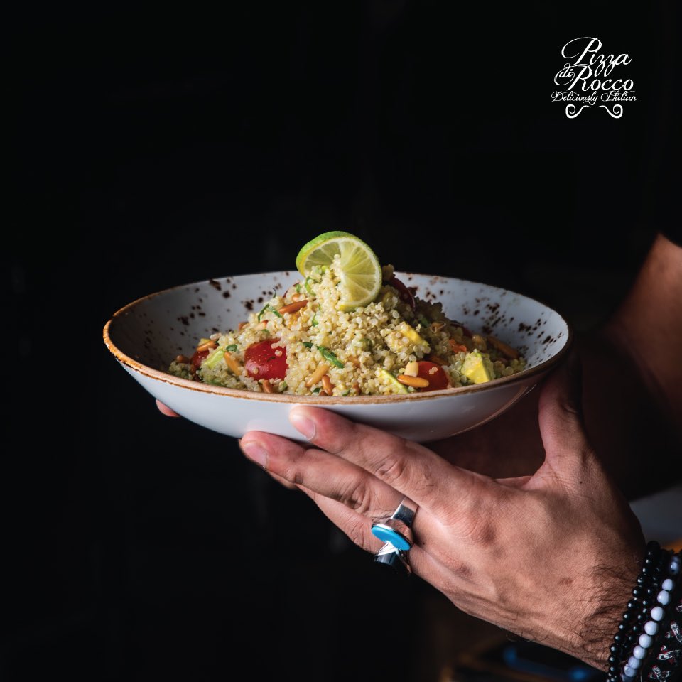 PizzaDiRocco's tweet photo. Our popular Organic Quinoa Salad makes a delicious, wholesome meal - an excellent source plant-based protein and nutrients, this flavouful dish is naturally vegan and gluten free! #pizzadirocco #inabudhabi #food #appetizers #pizza #salad #quinoa #italiancuisine https://t.co/yNZXP2GovM