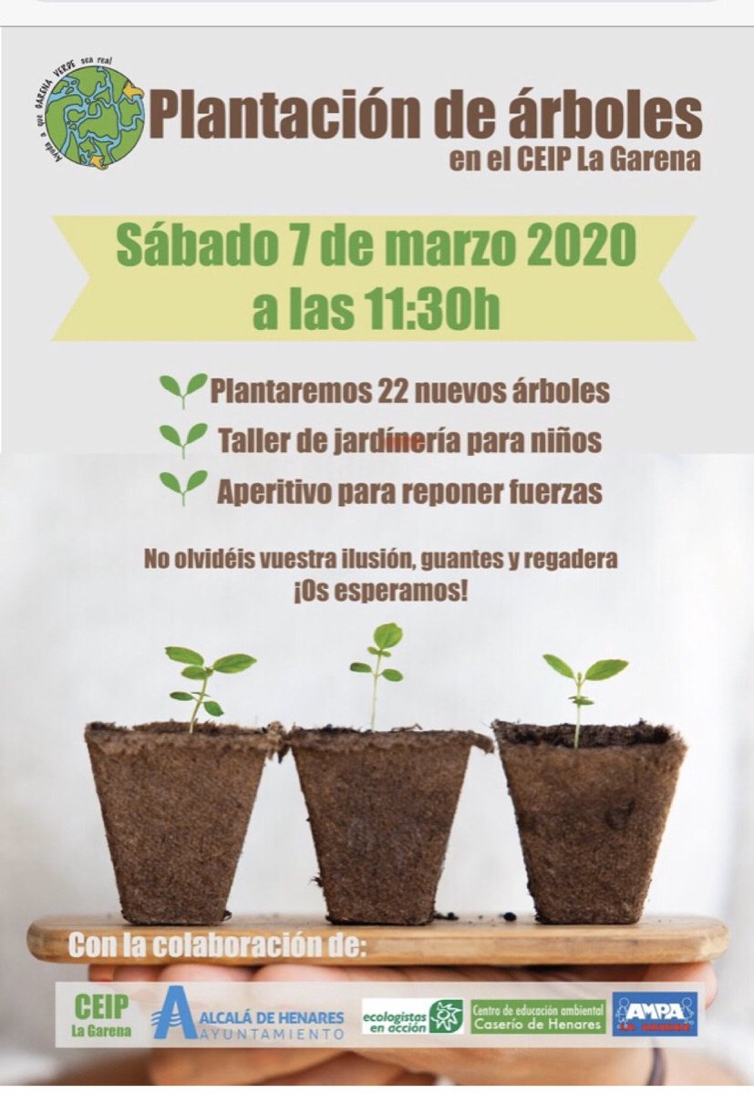 CeipGarena's tweet photo. Proyecto Garena Verde. Os invitamos el próximo sábado a nuestro Centro Ceip la Garena:
#ceips #colegarena #ampa #Ayuntamiento  #EducacionPublica https://t.co/do1JvgQAi7