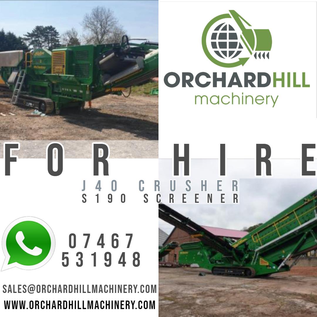 ***FOR HIRE NATIONWIDE S190 Screener &amp; J40 Crusher***

Contact us for our competitive rates on hiring the S190 McCloskey screener or J40 Crusher - available nationwide.
 01264 748020  Whatsapp 07467 531948 sales@orchardhillmachinery.com

#forhire 
#mccloskey 
#screener 
#crusher