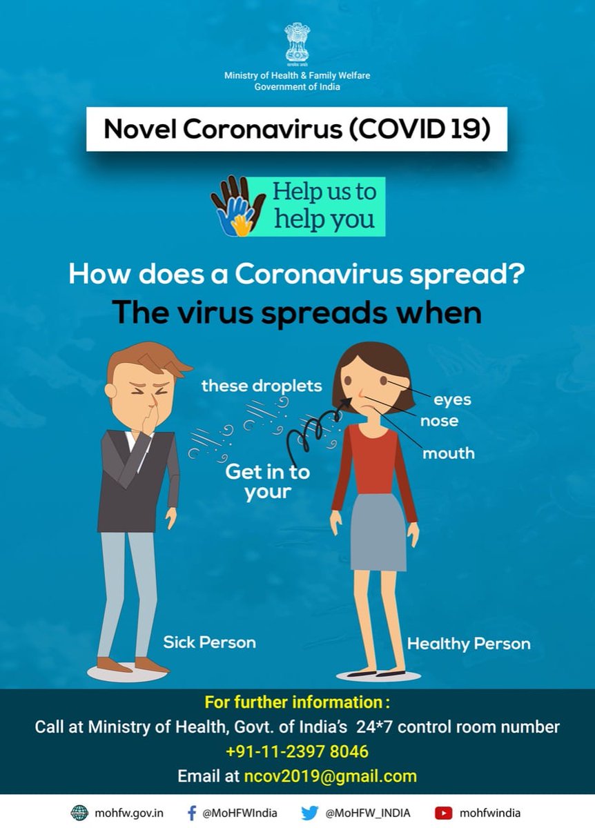 MoHFW_INDIA's tweet photo. Know how #COVID19 can spread. Share this information to create awareness and help us to help you. Make sure you, and the people around you, follow good respiratory hygiene.
#SwasthaBharat #HealthForAll #CoronaOutbreak https://t.co/oV4b3kjIrA