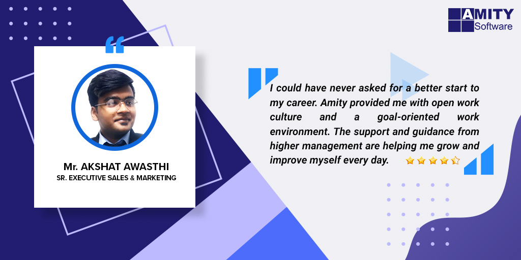 AmitySoftware's tweet photo. Mr. Akshat joined us as a management trainee. Within a year, he has grown exponentially with #AmityFamily. We are happy to have him with us.

#amitysoftware #employee #companyreview #glassdoor #googlereview #companyfeedback #employeefeedback https://t.co/nB1EgjqTEn