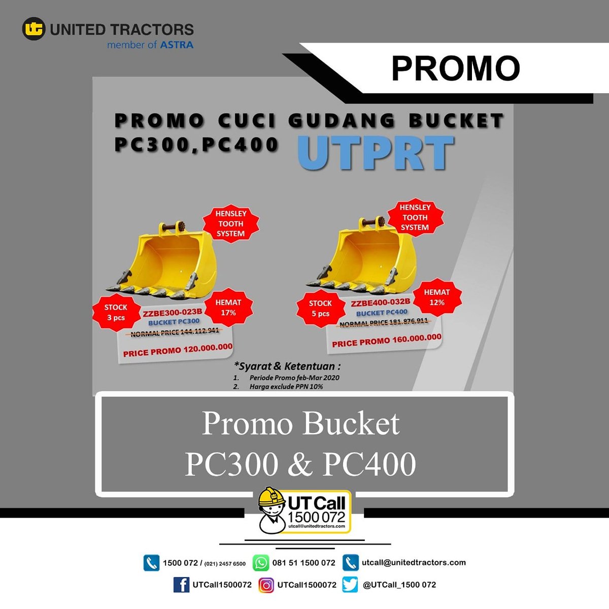 UTCall_1500072's tweet photo. March Promotion - Cuci Gudang Bucket PC300 & PC400
Yuk segera di order kakak
Hubungi UTCall 1500072 yaa
#UTCall1500072
#UnitedTractorsOfficial
#PromoBucket https://t.co/0oPN2Pldpf