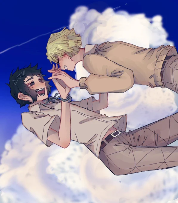 これは2人で仲良く手を繋ぎながら屋上から飛び降りる⚡️?の妄想絵 
