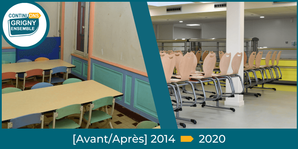 GRIGNYensemble's tweet photo. [Avant/Après] 2014 👉 2020

Aujourd'hui, le restaurant municipal à #Grigny, c’est :
➕ Près
➕ Accueillant
➕ Durable
➕ Intergénérationnel

👉 #ContinuonsGrignyEnsemble : La meilleure transition vers l’avenir

#Grigny69 #Lyon #GrandLyon #GrignyEnsemble #Municipales2020 https://t.co/z9sBeuuAfw