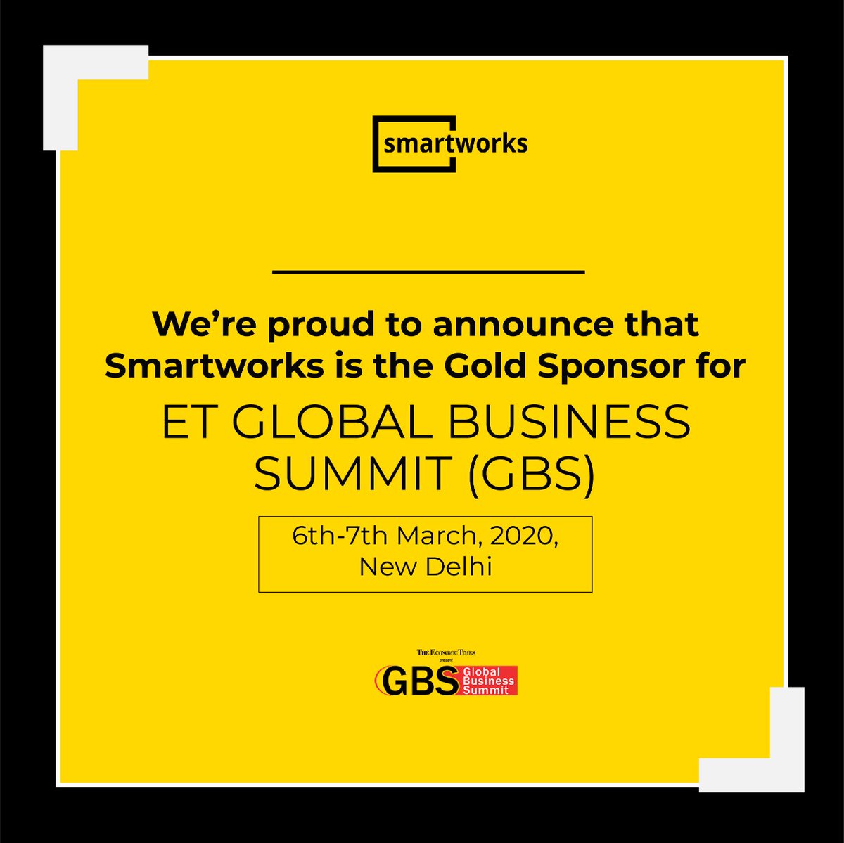 harsh_binani's tweet photo. @SmartworksInd is delighted to be the Gold Sponsor for ET Global Business Summit, a platform that connects policymakers, thought leaders and visionaries for devising the economic discourse of  India and the global economy. Meet #Smartworks at #ETGBS on 6th-7th March 2020. https://t.co/pIey4malWR