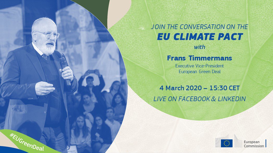 I was looking forward to a town hall meeting today with 1000 mayors and young citizens, until caution on coronavirus meant our hosts had to cancel the meeting.

But, there are other ways to talk! So I will host a Live Chat instead to answer your questions on the EU Climate Pact!