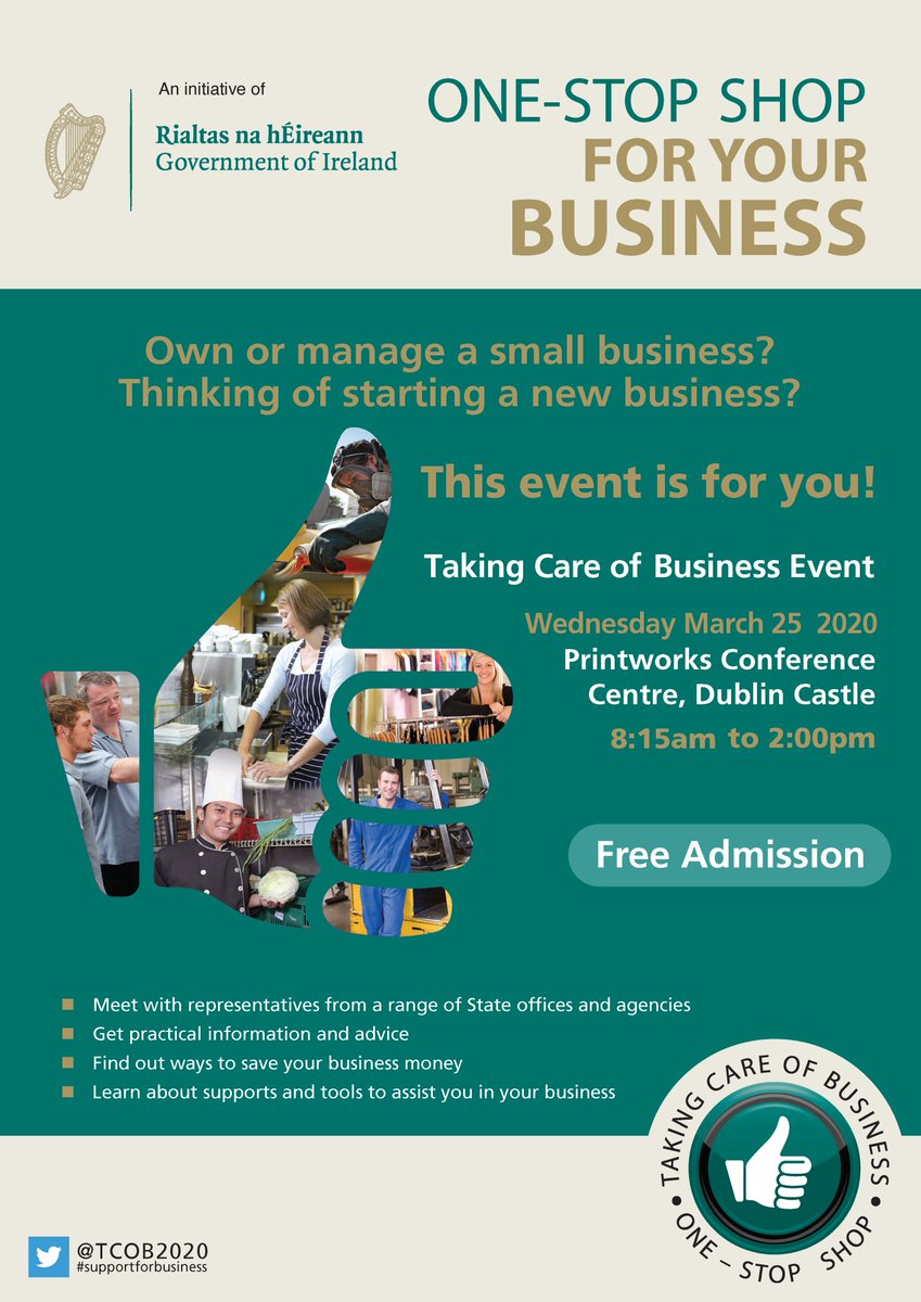 TheHPRA's tweet image. We will have a stand at the Taking Care of Business event on 25 March. If you own a small business and have queries related to areas regulated by the HPRA such as medicines, medical devices or cosmetics, visit us on the day. hpra.ie/homepage/medic…  #SupportForBusiness #TCOB2020