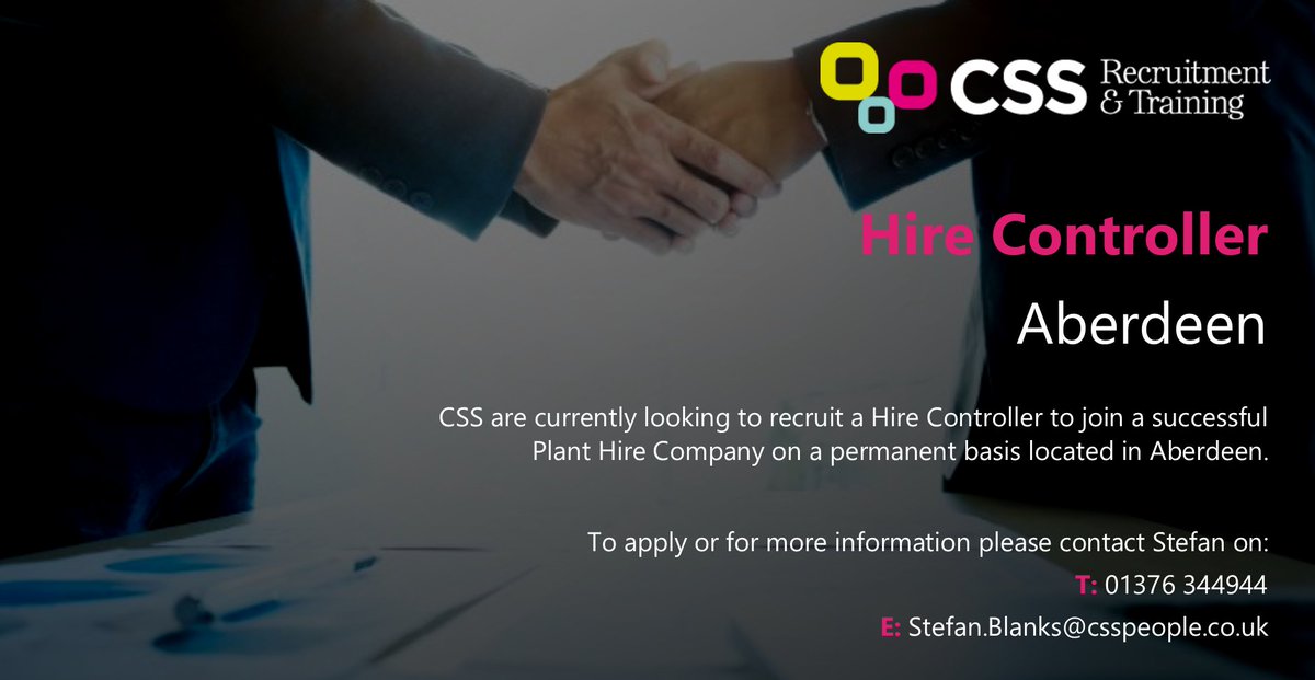 CssRecruitment1's tweet image. #Jobs | CSS are currently looking to #recruit a #HireController to work on a permanent basis located in #Aberdeen 👇

📞 To apply or for more information please call Stefan on 01376 344944! #JobSearch #recruiting