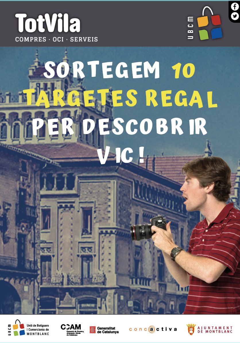 TargetaUrbana's tweet photo. Aquest mes de març amb la @TargetaUrbana fem una campanya creuada amb l’associació @UnioBotiguers de Montblanc! Ens enviarem clients d’una ciutat a l’altra! Sortegem targetes regal per comprar en les botigues i restaurants adherits! #vic #montblanc #comerçlocal #quequètenim https://t.co/F5SI8DncyT