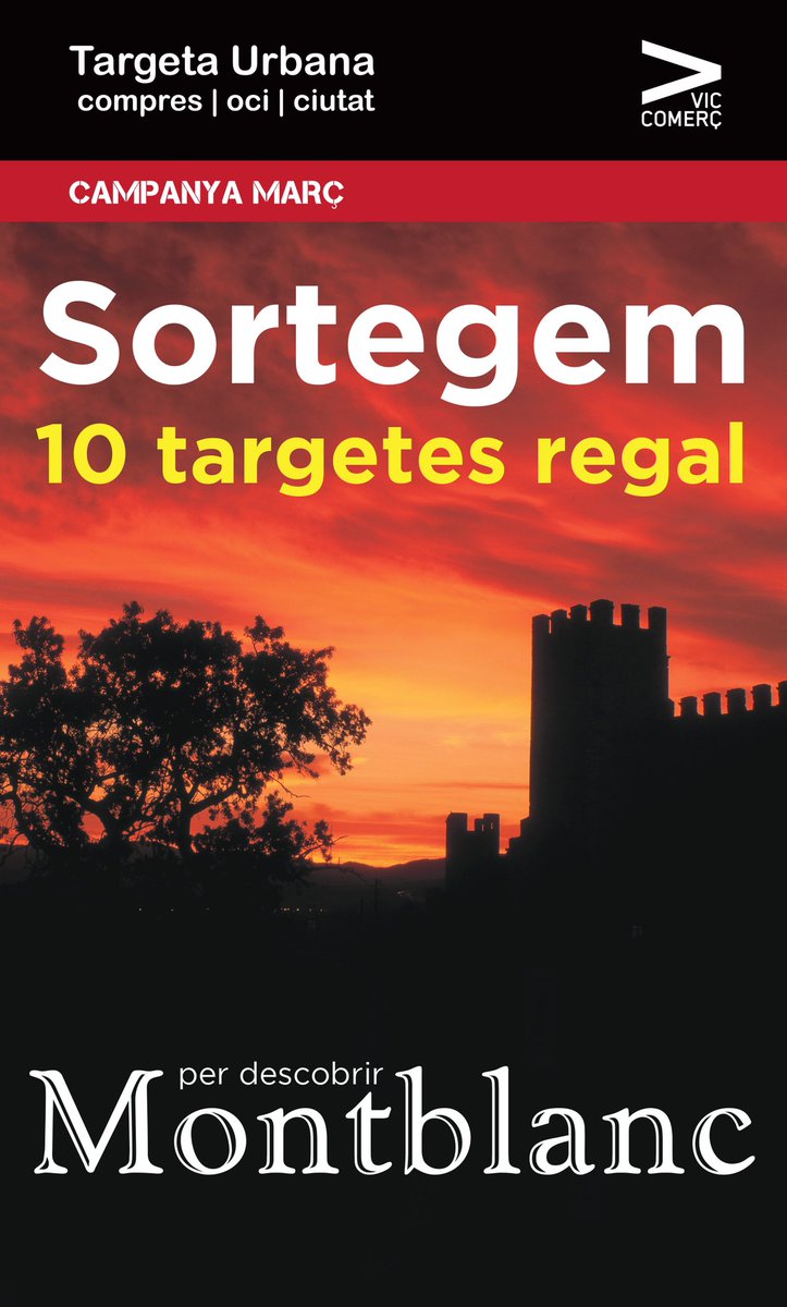 TargetaUrbana's tweet photo. Aquest mes de març amb la @TargetaUrbana fem una campanya creuada amb l’associació @UnioBotiguers de Montblanc! Ens enviarem clients d’una ciutat a l’altra! Sortegem targetes regal per comprar en les botigues i restaurants adherits! #vic #montblanc #comerçlocal #quequètenim https://t.co/F5SI8DncyT