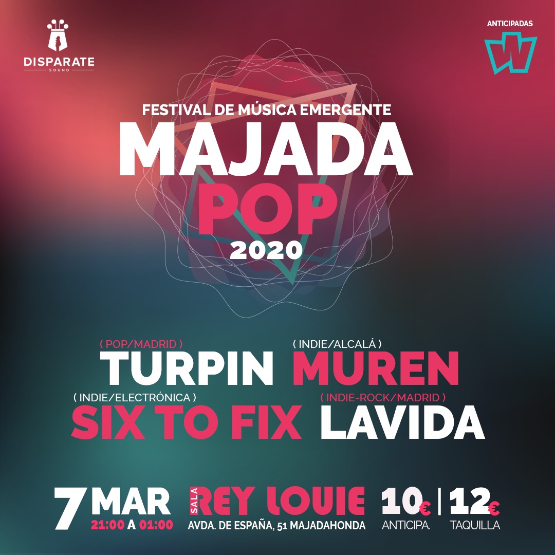 ⚡️ #Majadapop da banda ancha a la música emergente el próximo sábado 7 de Marzo en la <a href="/reylouie_bar/">Rey Louie</a> #Madrid
¡Ya tienes plan!
<a href="/turpineto/">TURPIN</a> -  <a href="/directoMUREN/">MUREN</a> - <a href="/sixtofix/">Six to Fix</a> - <a href="/lavidasomos/">LAVIDA</a>

laparadadelbus.com/majadapop-nuev…