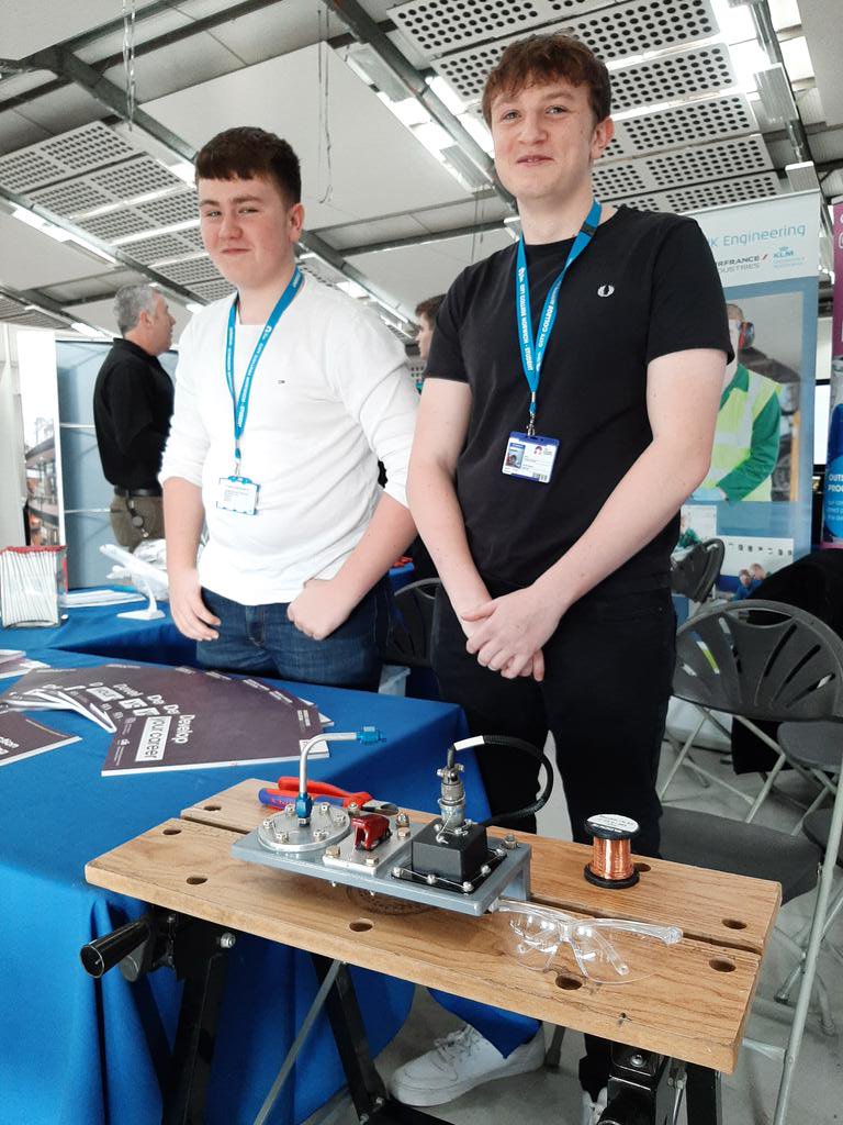 Cole and Fraser from <a href="/norwichcollege/">City College Norwich</a> <a href="/CcnEngineering/">CCN Engineering</a> demonstrating aviation hand skills with <a href="/klmukecareers/">klmukecareers</a>  to the young people <a href="/norfolkskills/">Norfolk and Suffolk Skills and Careers Festival</a> event at Royal Norfolk Showground today.