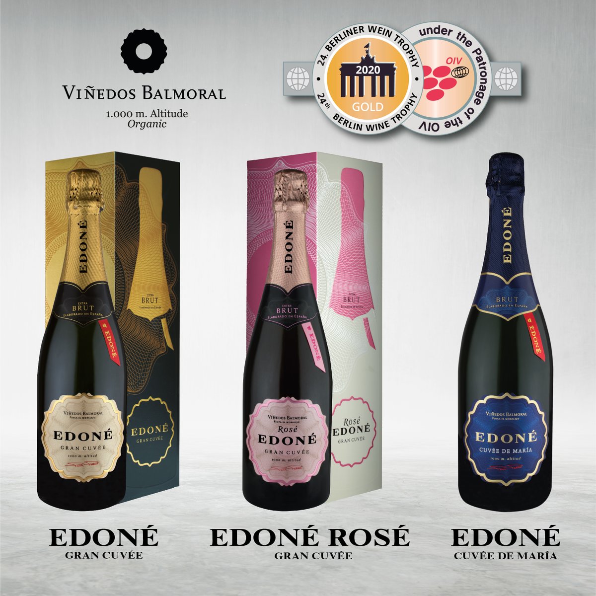 Thanks to the Berlin Wine Trophy for the three Berliner Wine Trophy 2020 gold medals. They have been awarded Edone Gran Cuvee, Edone Rose Gran Cuvee and Edone Cuvee de Maria

#vinedosbalmoral #balmoral #edoné #berlinerwinetrophy #winelover #wine