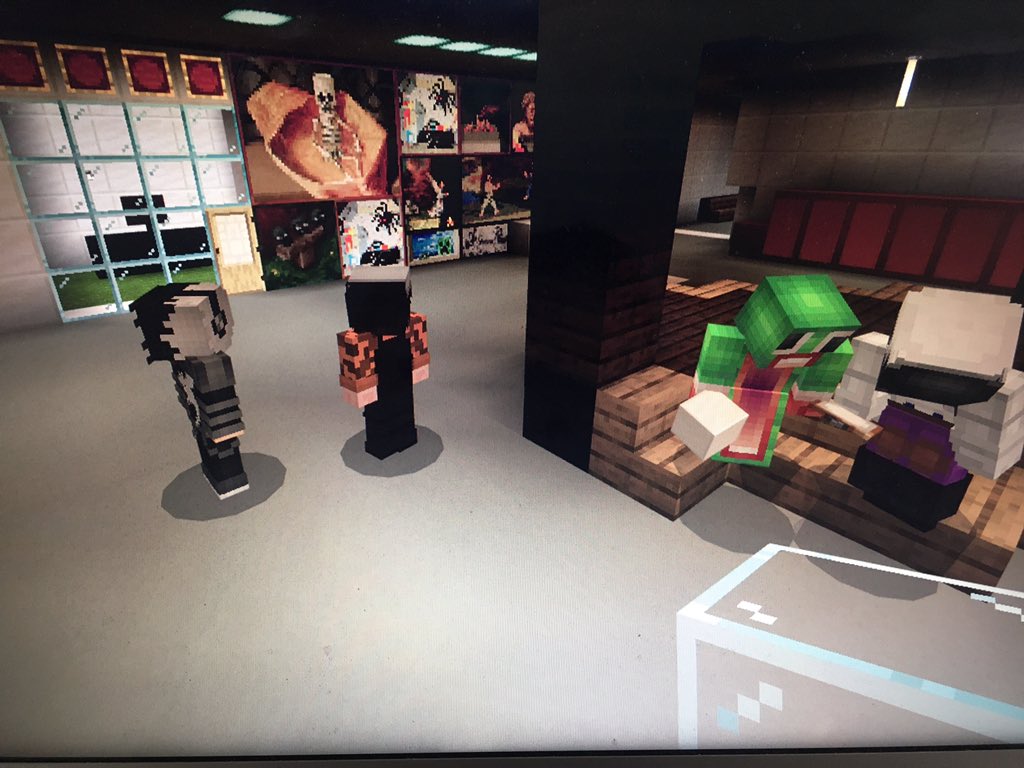 TechTeacherEDU's tweet photo. The #digitalchamps @lecheiless @lecheiletrus planning their schools Art Corridor in real life and in @PlayCraftLearn @Minecraft. These students lead a group of 30 plus on this whole school build. Thanks @gaughranian for @MS_eduIRL gifts. @PlanetMinecraft @MinecraftForum https://t.co/iZR2Z1LA8v
