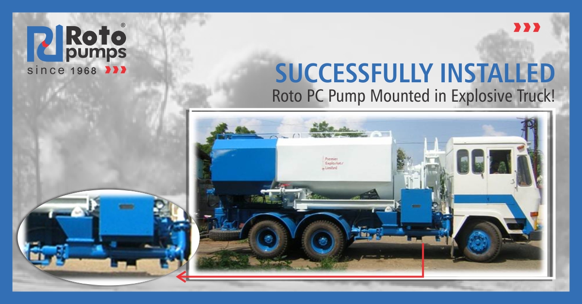 Rotopump's tweet photo. We are delighted to share that #RotoPumps has successfully installed Progressive Cavity Pump at one of the leading players in the #ExplosivesIndustry. The #PCP is mounted into an explosive truck for the application of explosive transfer. https://t.co/oUo0v95dRu