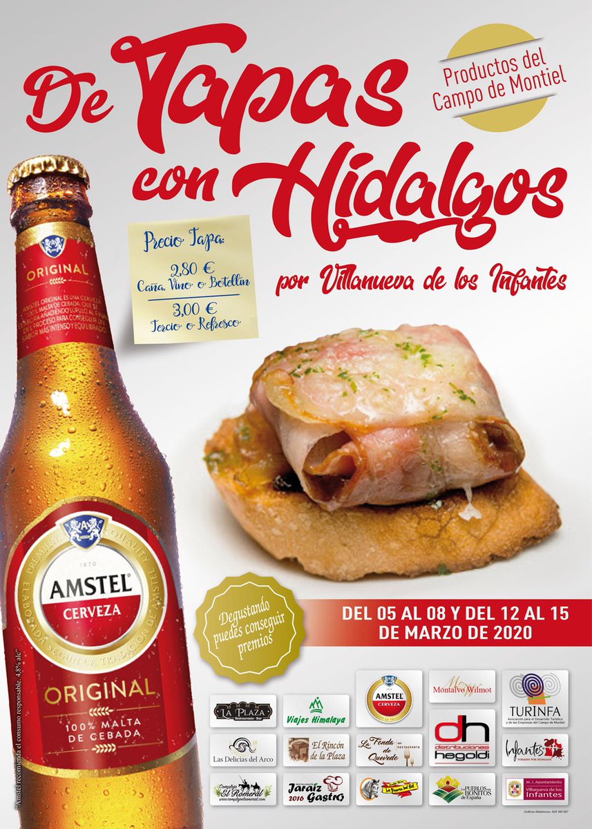 Turinfa's tweet photo. De tapas con Hidalgos por el Campo de Montiel. Del 5 al 8 y del 12 al 15, saborea la gastronomía del Campo de Montiel en Villanueva de los Infantes. ¡No te lo puedes perder! https://t.co/lNjzMbcBNI
