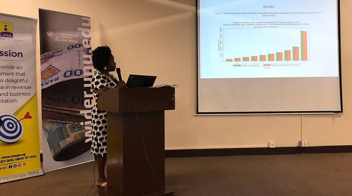UNUWIDER's tweet photo. Findings show that excise duty is reducing income inequality in #Uganda. Presentation by Susan Kavuma @MakerereU & Nicholas Musoke @URAuganda, followed by lively discussion on how to enhance domestic revenue mobilization. #fairtaxation #UGAMOD #SDG17 https://t.co/pQzJIYw9YC https://t.co/QvDkI09RSX