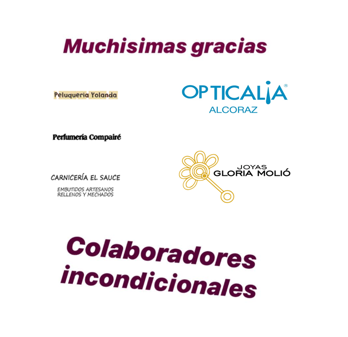 Continuamos dando las gracias🙏🏻 a nuestros colaboradores incondicionales #PeluqueríaYolanda, #PerfumeríaCompairé, #CarniceríaElSauce, #OpticaliaAlcoraz y #JoyasGloriaMolió. GRACIAS 🙏🏻 por el apoyo desinteresado 👏👏👏