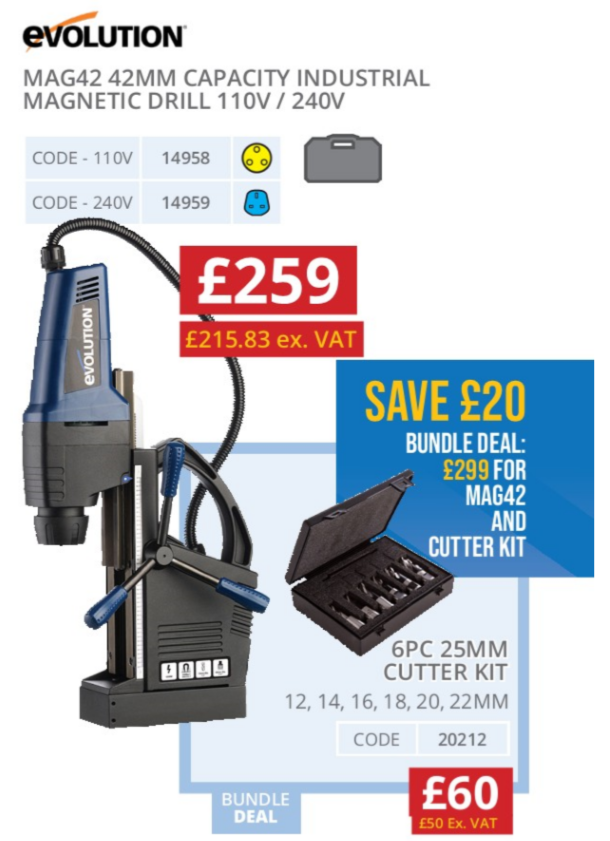 GeminiSupplies's tweet image. 42MM Capacity Industrial Magnetic Drill from Evolution (110V / 240V options)

A handy tool for your metal work needs.

For under £300, you can get the Drill and a 6pc 25MM Cutter Kit.

#TOOLSAVER