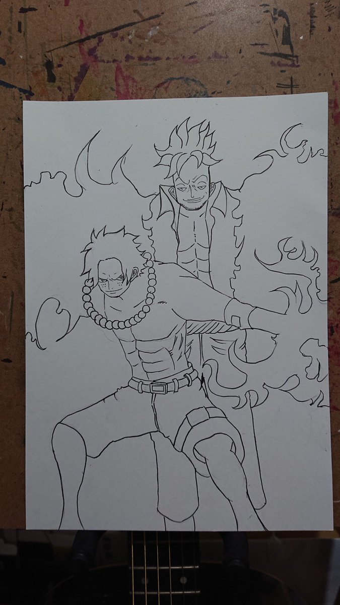 バンノッチ お題絵第七段 エースとマルコです 二人の共闘過去編で少し描かれたりしないかなぁなどと妄想しながら描いてました お題ありがとーございましたー ワンピース エース マルコ イラスト コピック