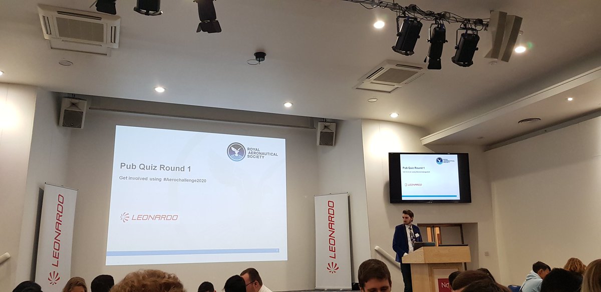 hoang_laura's tweet photo. And we're off! A packed lecture theatre for the @AeroSociety #Aerochallenge today full of young Aerospace professionals battling it out to win the trophy!! 🏆 Thanks to @Leonardo_UK for their generous sponsorship to make this happen! #Aerochallenge2020 https://t.co/f1BMrtbc5D