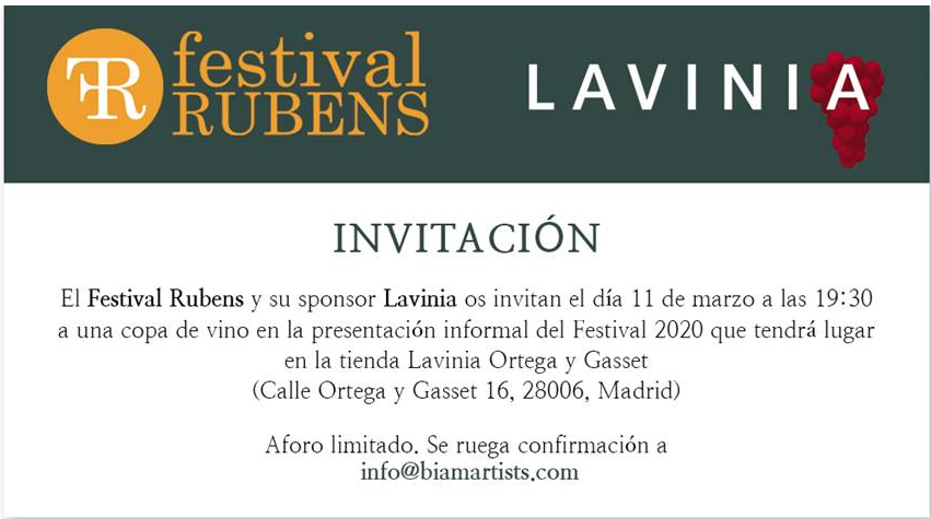 CCBLE_Madrid's tweet photo. 📢🎶 La presentación de la segunda edición del Festival Rubens, iniciativa de @CarlosdeAmberes y Brussels International Artists Management, tendrá lugar el próximo 11 de marzo a las 19:30h en Lavinia Ortega y Gasset 🍷

Aforo limitado ‼️ Para más info: https://t.co/zmQHg65Zat https://t.co/bNhSu9WEfu