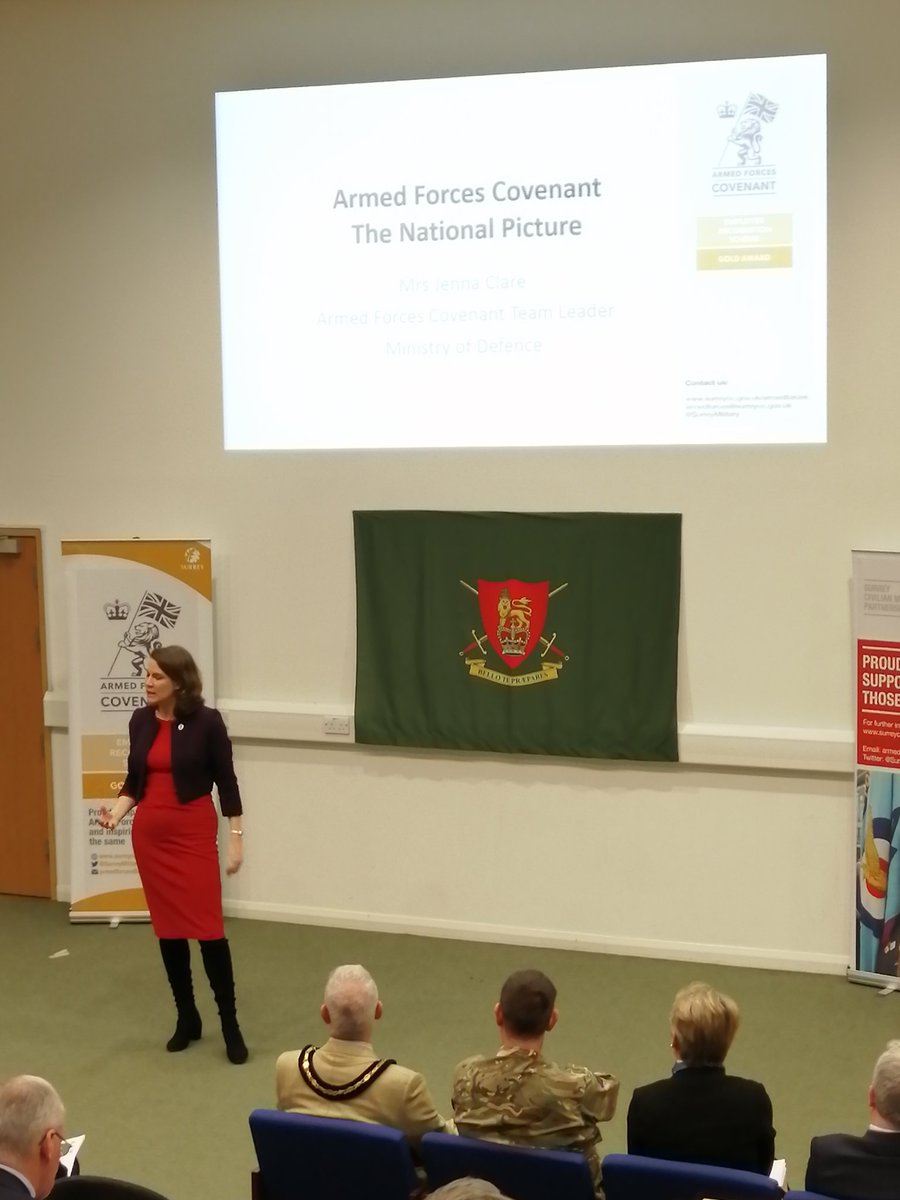 Jenna Clare, @DefenceHQ MoD's Covenant Team Leader talking about her own personal Army journey and Government's commitment to the Covenant @SurreyMilitary #SAFC20