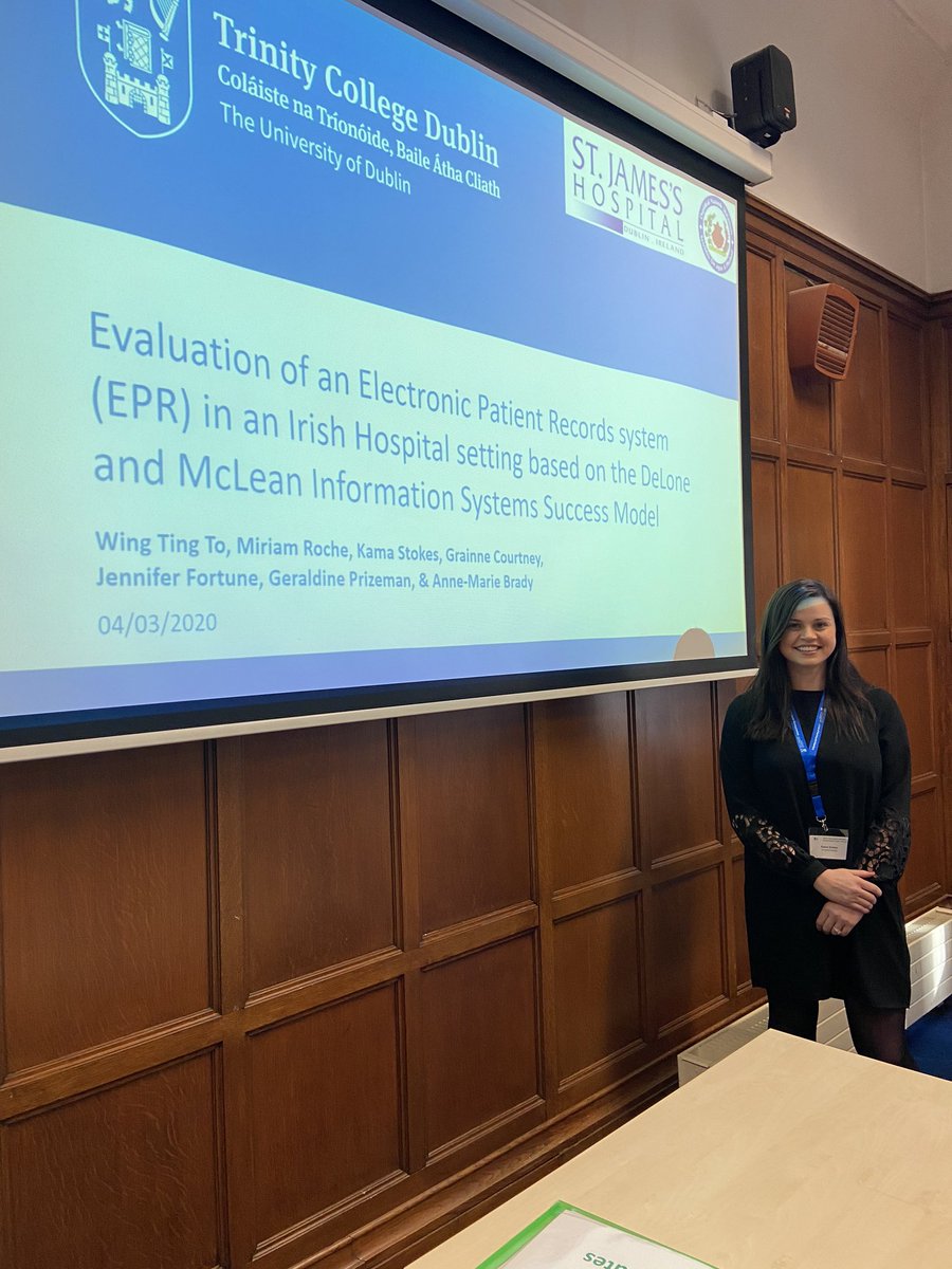 Health Innovation @THE_CONF - ICT CNM Kama Stokes presenting on the evaluation of the Electronic Patient Recod system ... improving patient safety in SJH. <a href="/stjamesdublin/">St James's Hospital</a>