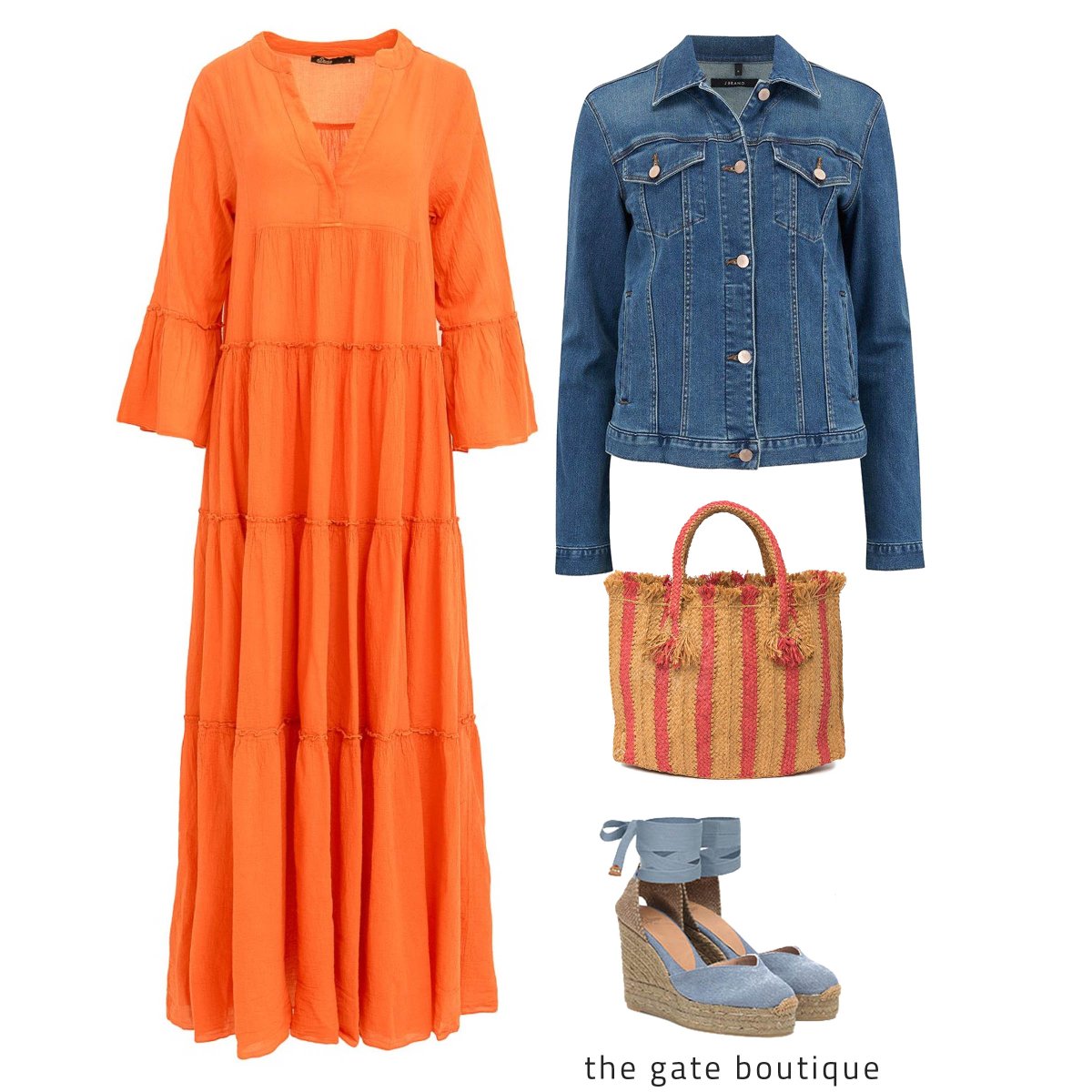 TheGateShop's tweet image. We love this season's collection from DEVOTION and this orange maxi dress is already a favourite with us all! We've styled it with a Paige denim jacket, Castaner heels and a Sans Arcidet bag...

@ExperienceGford 
@GuildfordTIC 
@WeLoveGuildford 
#Guildford