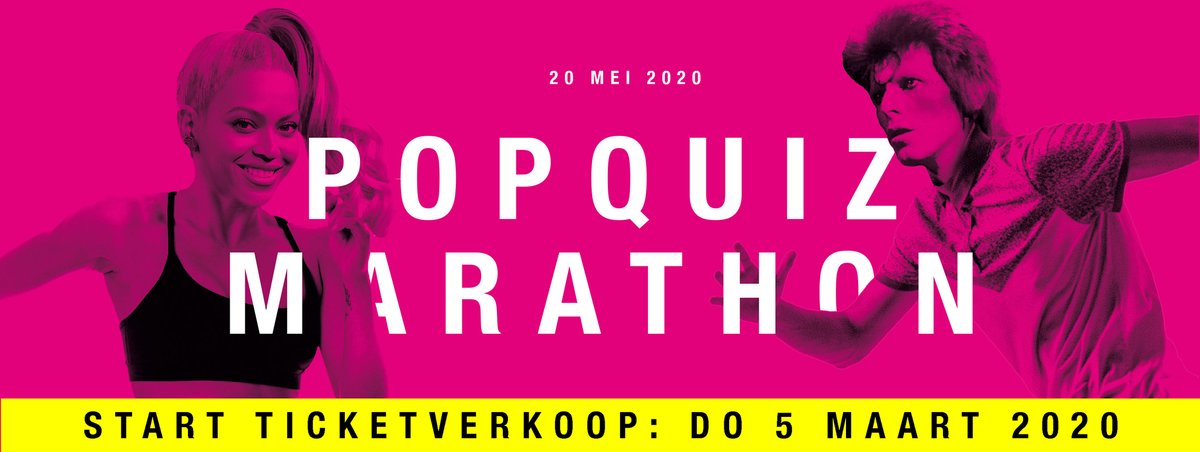 Morgen start de ticketverkoop voor de <a href="/PopquizMarathon/">Popquiz Marathon</a> 2020. Tickets koop je via <a href="/melkweg/">Melkweg</a> <a href="/LuxorLive/">Luxor Live</a> <a href="/Effenaar/">Effenaar Eindhoven</a> @rotownrotterdam of <a href="/TiVre_Utrecht/">TivoliVredenburg</a> Check popquizmarathon.nl voor onze Early Bird acties. #PQM20