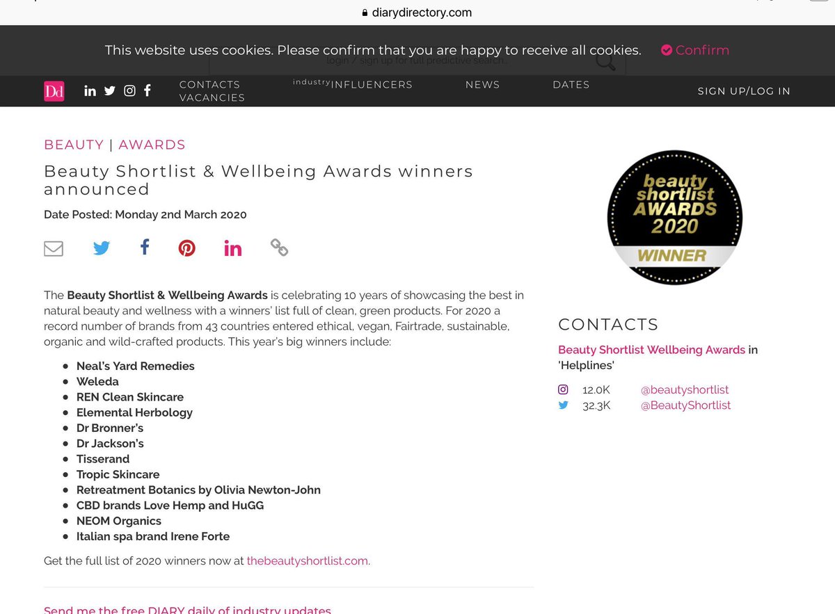 BeautyShortlist's tweet photo. Beauty Shortlist 10th anniversary award winners announced 

https://t.co/Le1mHWOtUB  @DIARYdirectory 

@NYR_Official
@weledaUK
@retreatmentB
@renskincare
@DrBronner @drbronnerUK
@DrJacksonUK 
@LoveHempuk 
@tropicskincare
@elementalherb
@ireneforteskin1 
@neomorganics https://t.co/tlPojPGFLE